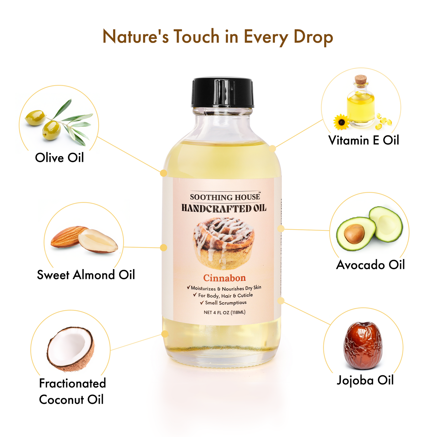 Handcrafted Cinnabon Body Oil – Dessert Scent for Glazed, Soft Skin, Sweet Cinnamon Vanilla Scented Moisturizing Oil for Glowing Skin | Soothing House TikTok Viral
