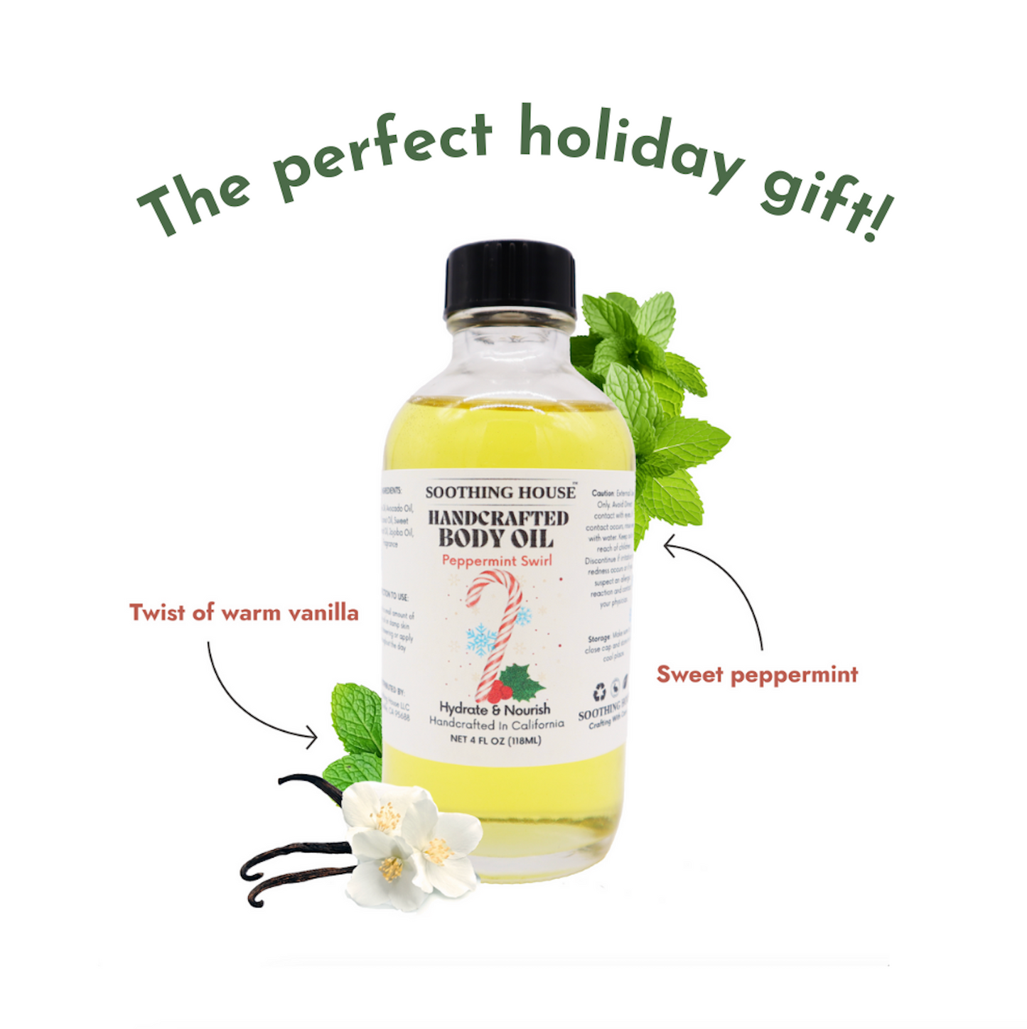 Handcrafted Peppermint Swirl Body Oil (4 Fl Oz)