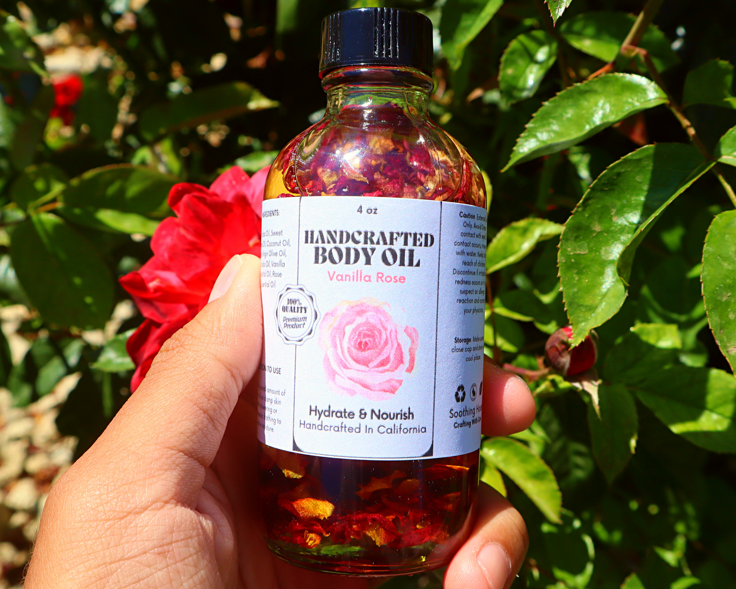 Handcrafted Vanilla Rose Body Oil - Dropper Included