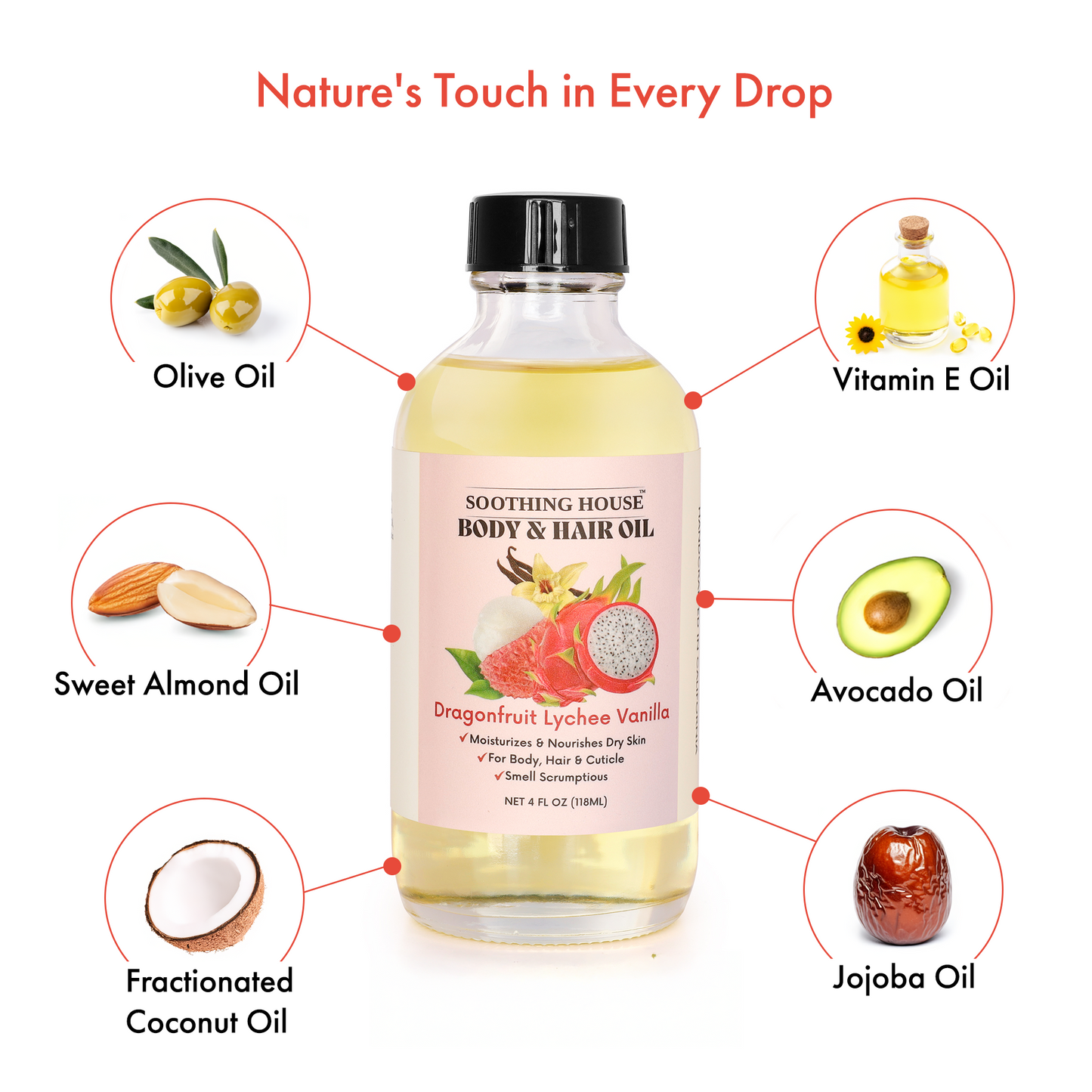 Dragonfruit Lychee Vanilla Body & Hair Oil – Brazilian-Inspired Hydrating Oil for Glowing Skin & Silky Hair, 4 fl oz