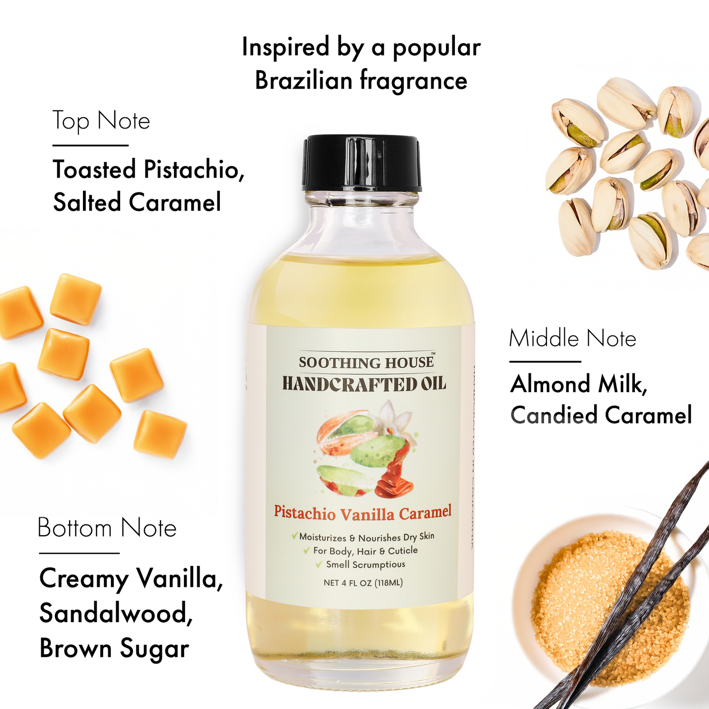 Handcrafted Pistachio Vanilla Caramel Body Oil (4 Fl Oz)