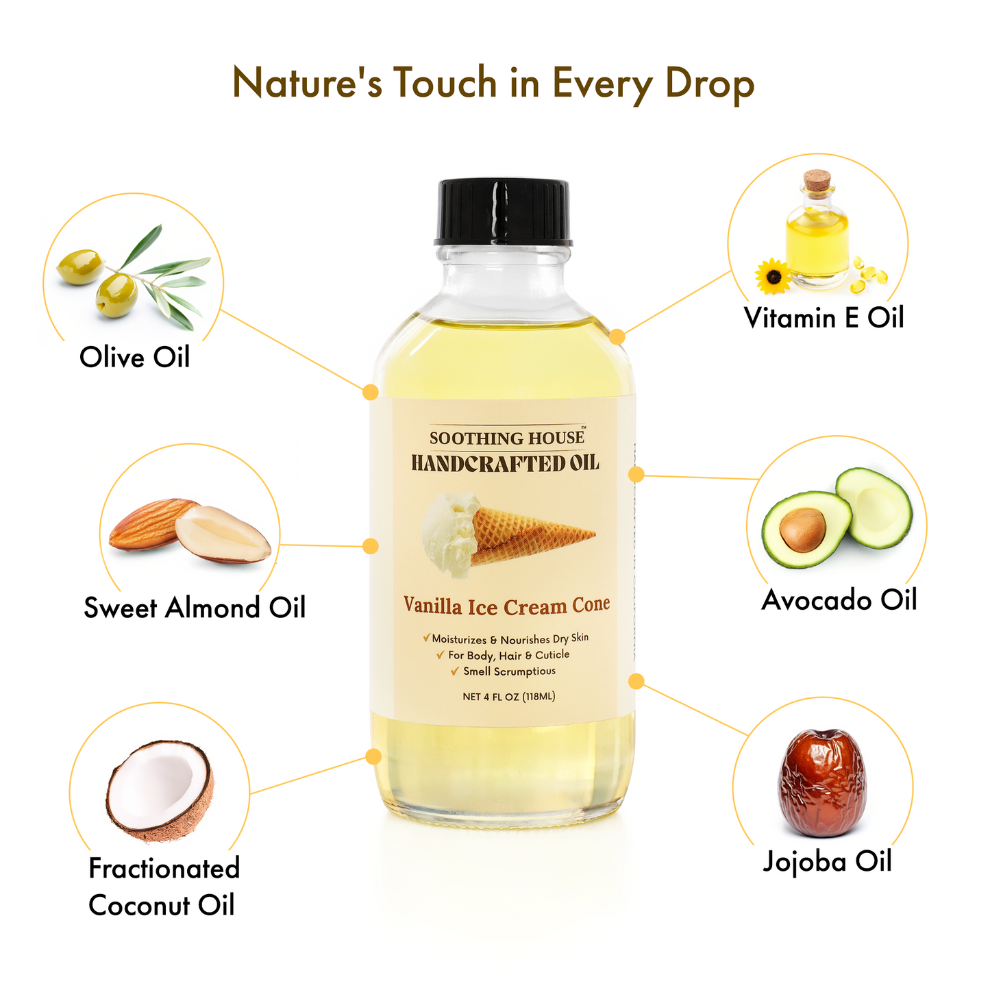 Strawberry Vanilla Ice Cream Bundle: Vanilla Ice Cream Cone & Strawberry Shortcake Body Oil 4 fl oz Each, Handcrafted Body Oil, Sweet, Creamy, Irresistible!