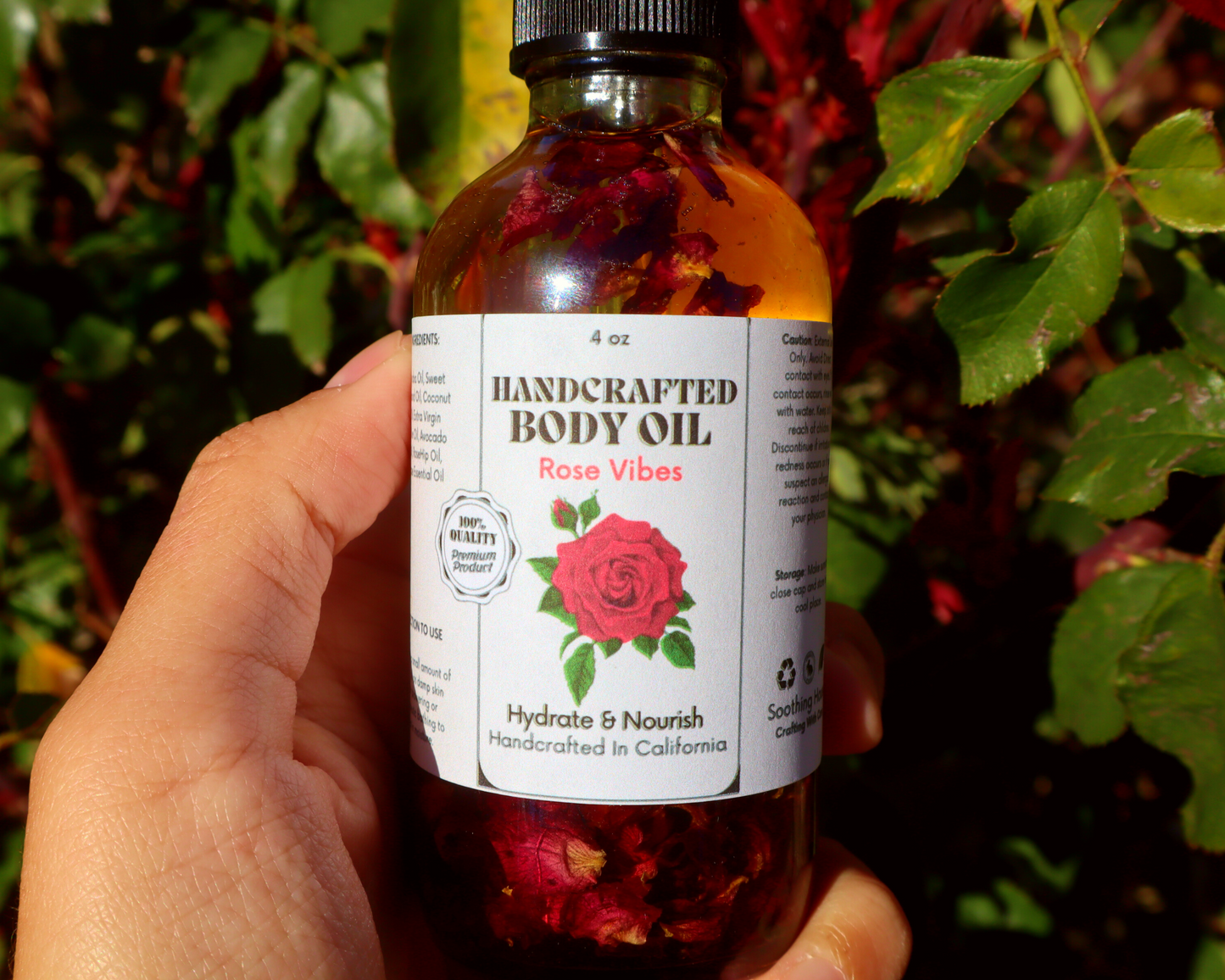 Handcrafted Rose Multi-Use Oil for Body, Hair & Cuticle - Dropper Included