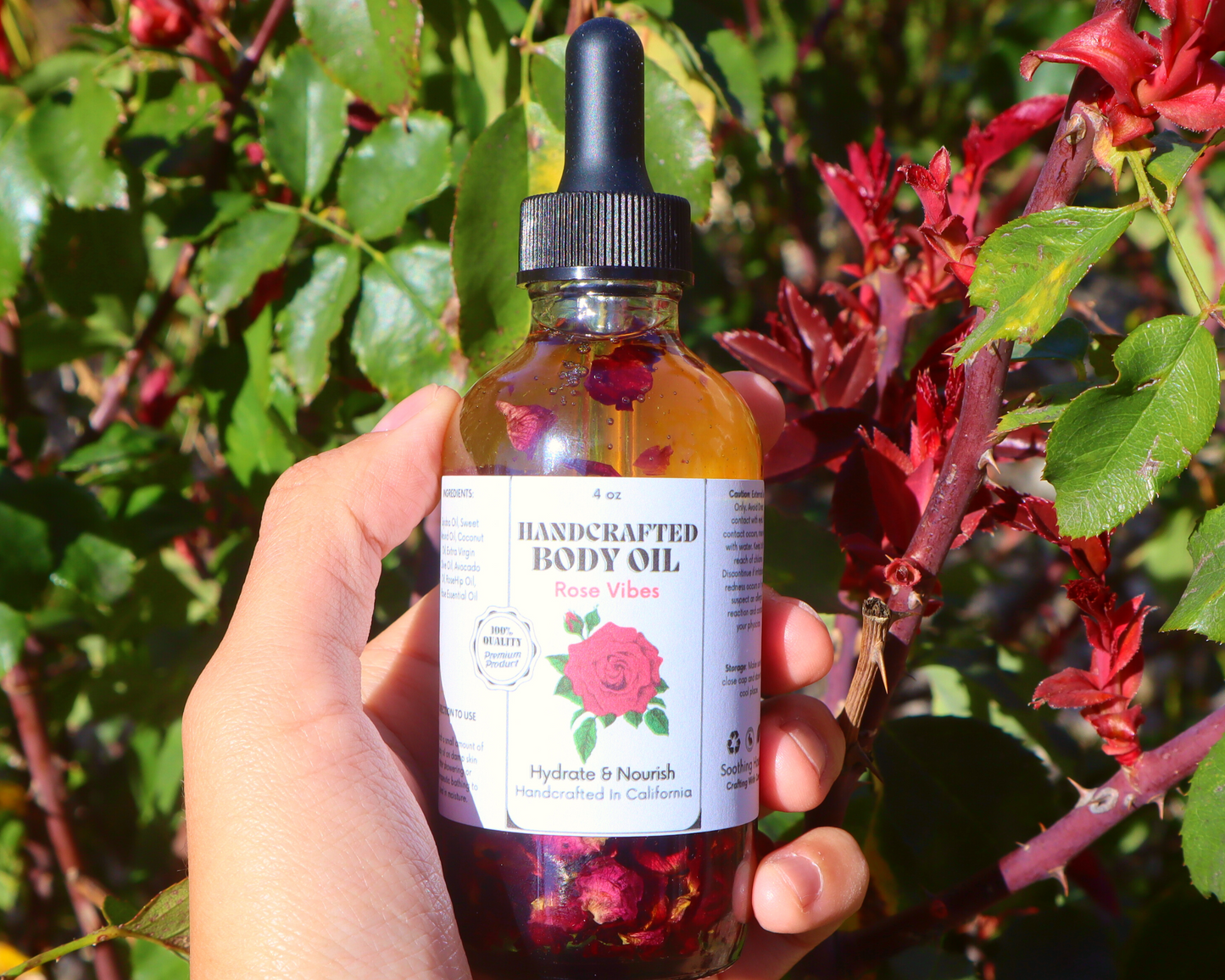 Handcrafted Rose Multi-Use Oil for Body, Hair & Cuticle - Dropper Included