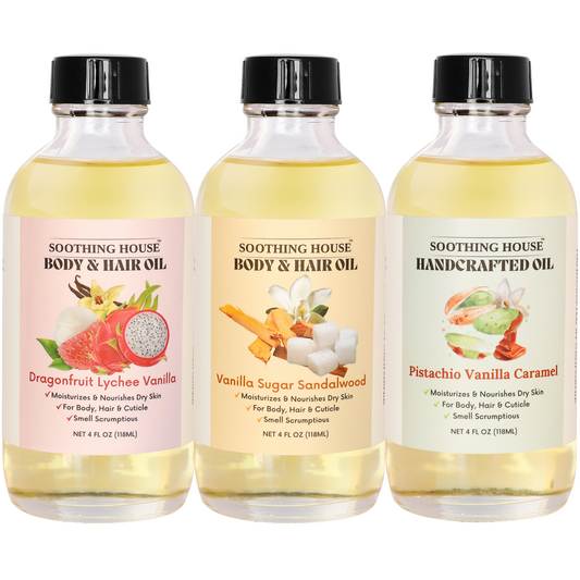 Brazilian Inspired Fragrance Body Oil Trio – Pistachio Vanilla Caramel, Dragonfruit Lychee Vanilla & Vanilla Sugar Sandalwood | Hydrating Long-Lasting Scented Body Oil Set (Brazilian Inspired Dupes)