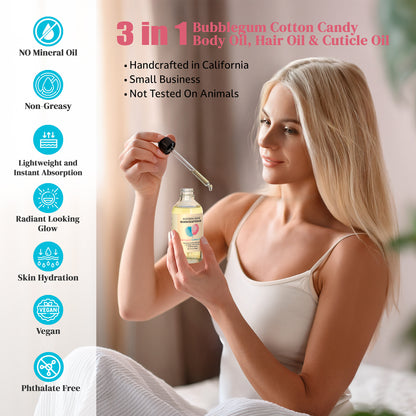 Handcrafted Bubblegum Cotton Candy Body Oil (4 Fl Oz)