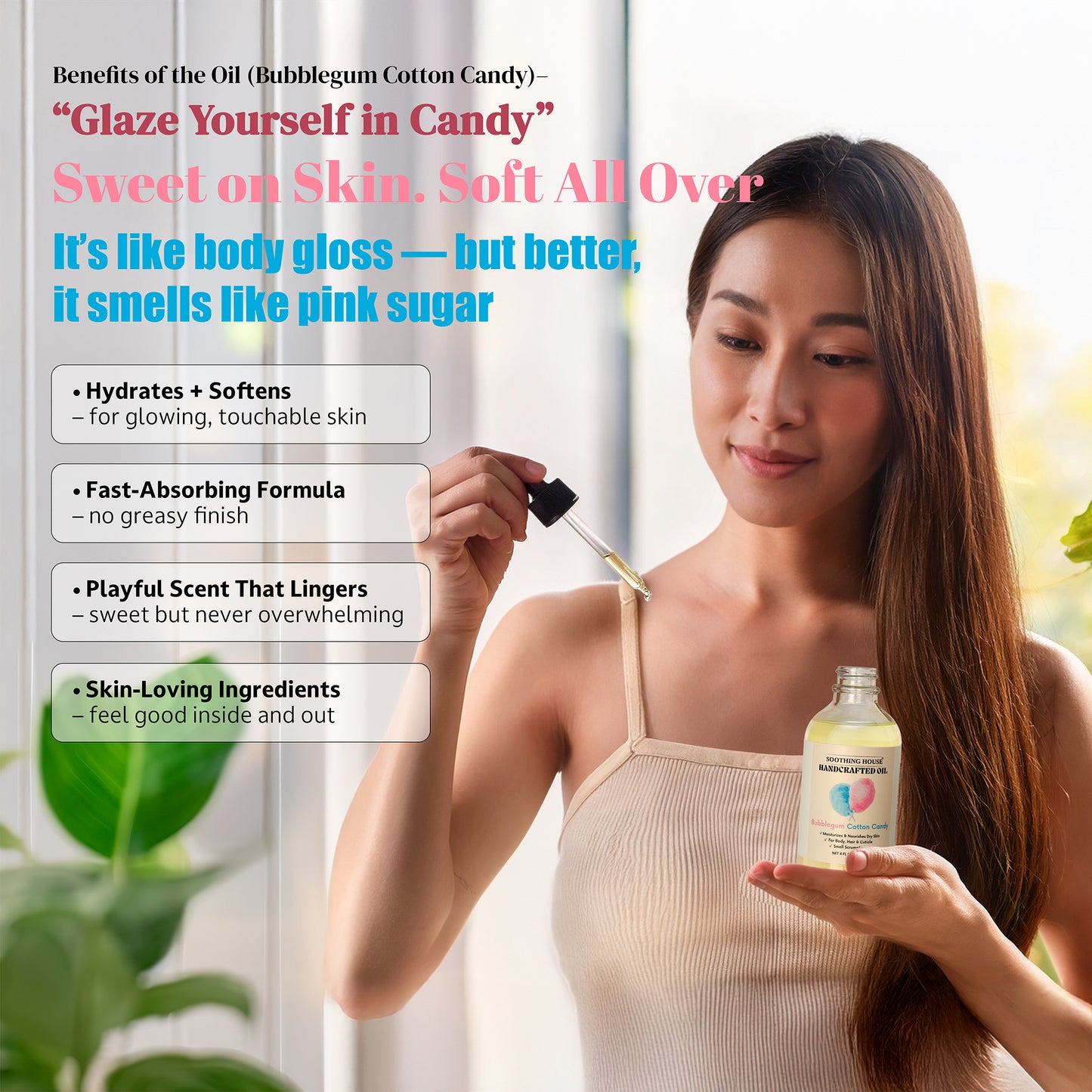 Handcrafted Bubblegum Cotton Candy Body Oil (4 Fl Oz)