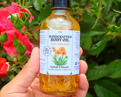 Handcrafted Pure Calendula Multi-Use Oil for Body, Hair & Cuticle - Unscented - Dropper Included