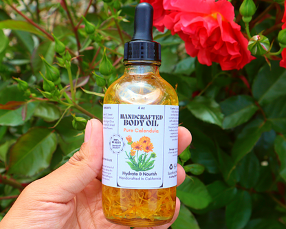 Handcrafted Pure Calendula Multi-Use Oil for Body, Hair & Cuticle - Unscented - Dropper Included