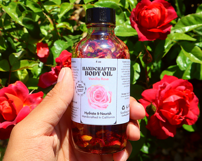 Handcrafted Vanilla Rose Body Oil - Dropper Included