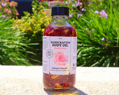Handcrafted Vanilla Rose Body Oil - Dropper Included