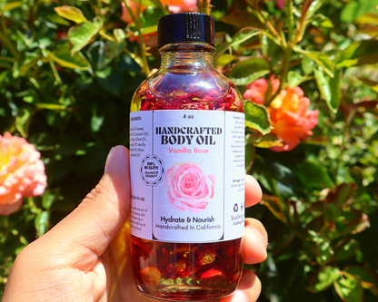 Handcrafted Vanilla Rose Body Oil - Dropper Included