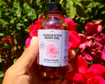 Handcrafted Vanilla Rose Body Oil - Dropper Included