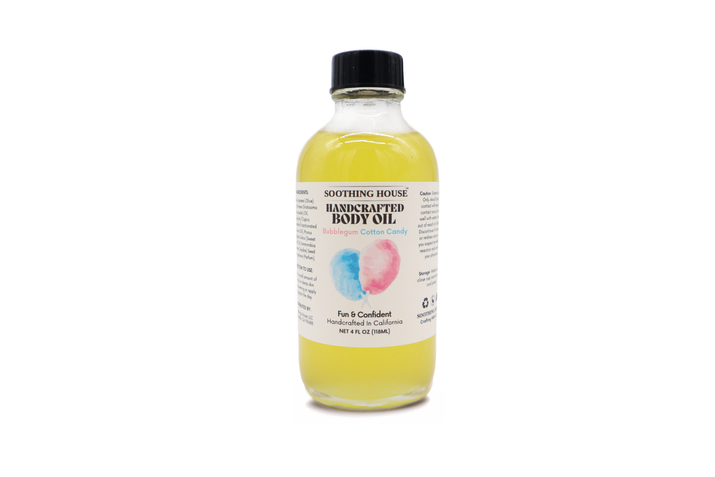 Handcrafted Bubbluegum Cotton Candy Body Oil - 4 oz with Dropper Included - Hydration & Moisturization with Jojoba and Sweet Almond Oils