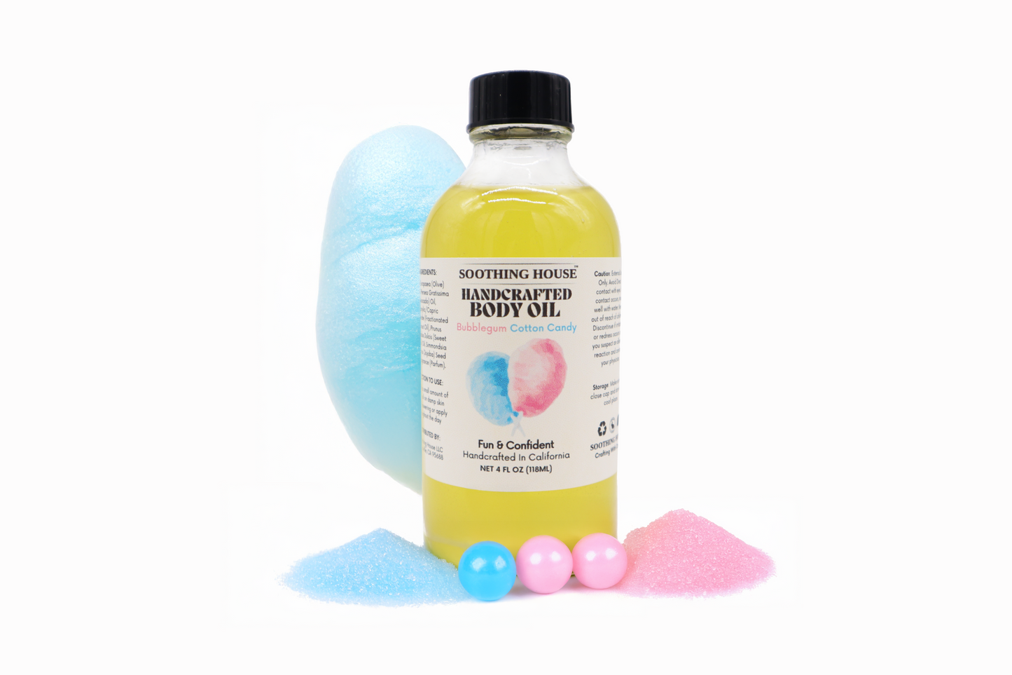 Handcrafted Bubbluegum Cotton Candy Body Oil - 4 oz with Dropper Included - Hydration & Moisturization with Jojoba and Sweet Almond Oils