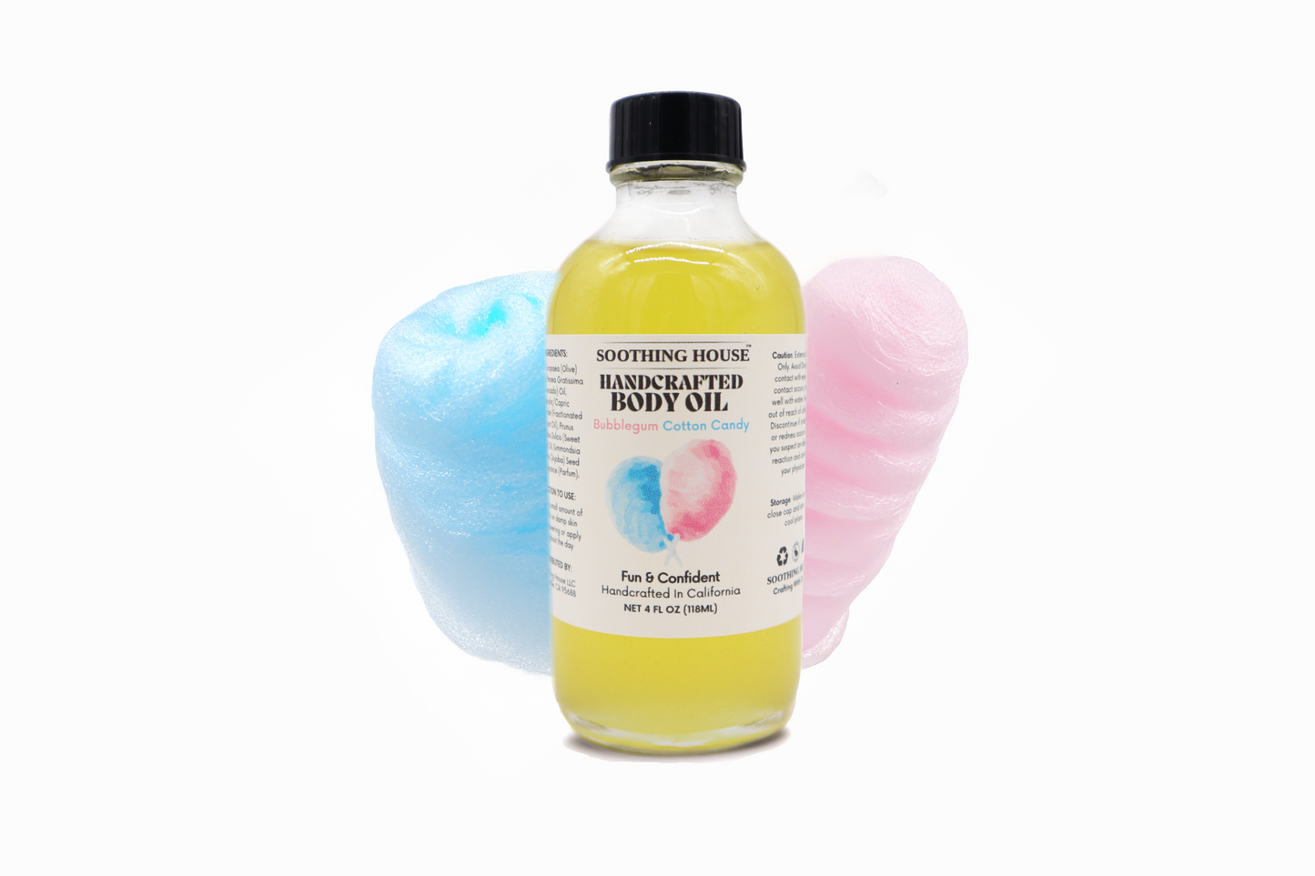 Handcrafted Bubbluegum Cotton Candy Body Oil - 4 oz with Dropper Included - Hydration & Moisturization with Jojoba and Sweet Almond Oils