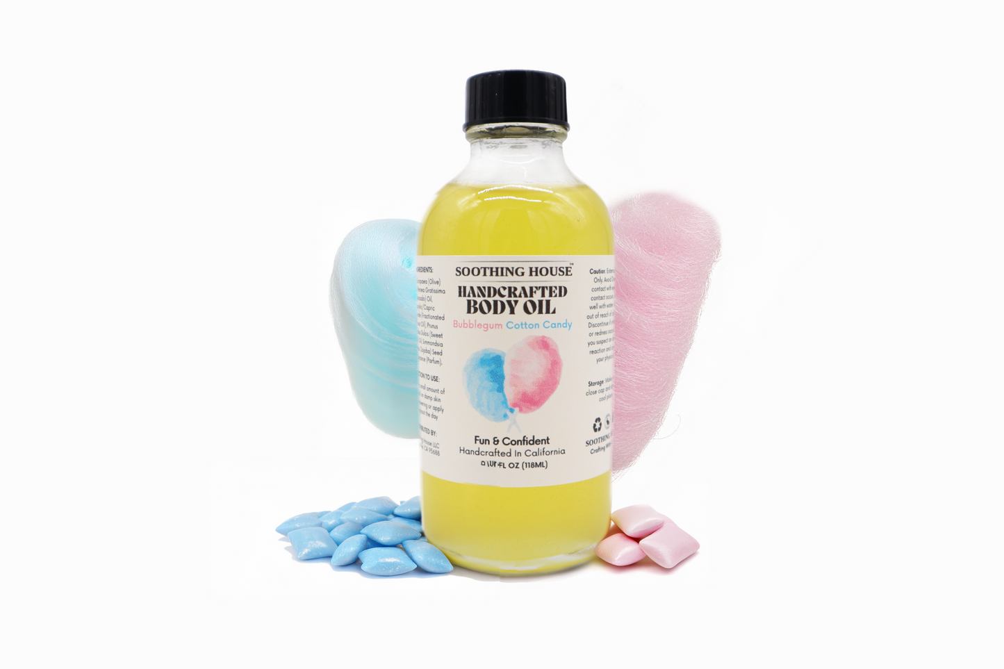 Handcrafted Bubbluegum Cotton Candy Body Oil - 4 oz with Dropper Included - Hydration & Moisturization with Jojoba and Sweet Almond Oils