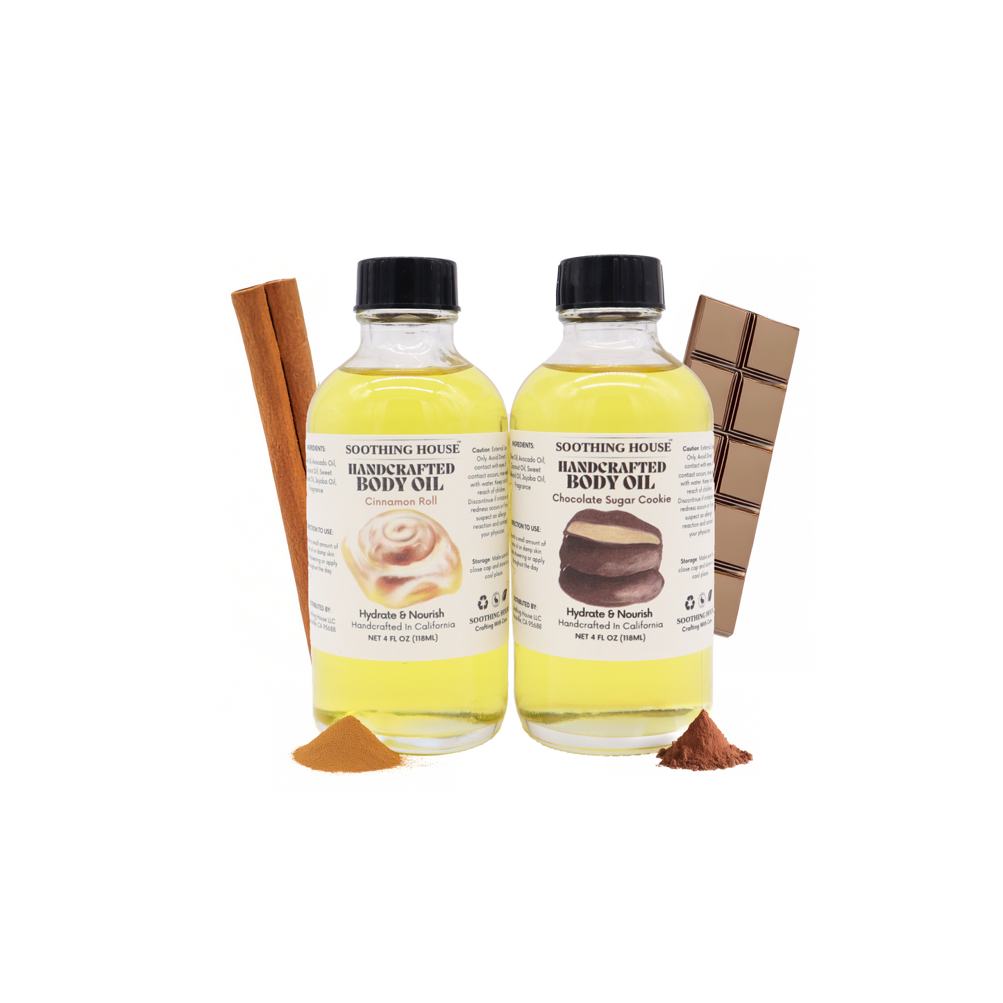 Dessert Body Oil Bundle - Chocolate Sugar Cookie & Cinnamon Roll with Dropper Included.