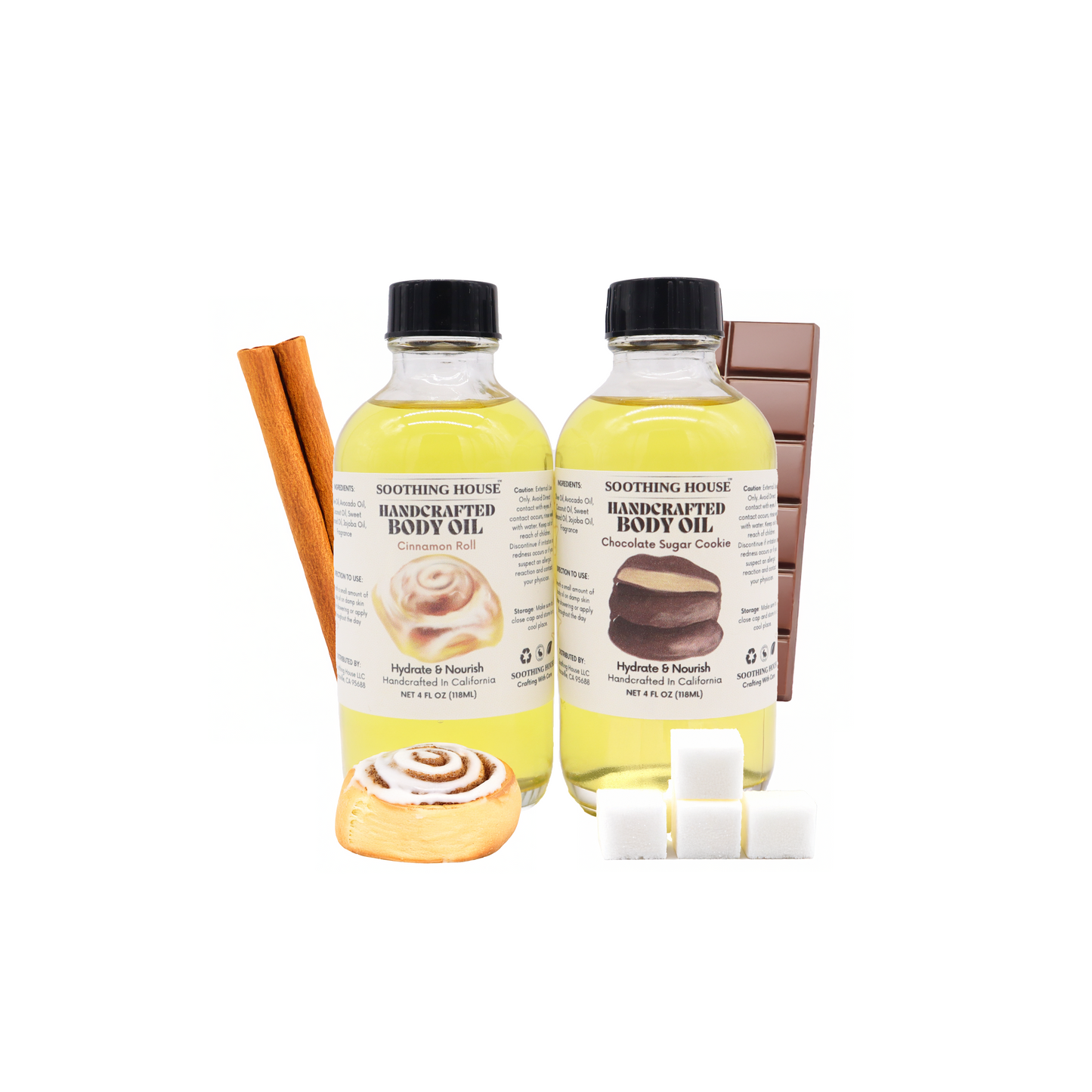 Dessert Body Oil Bundle - Chocolate Sugar Cookie & Cinnamon Roll with Dropper Included.