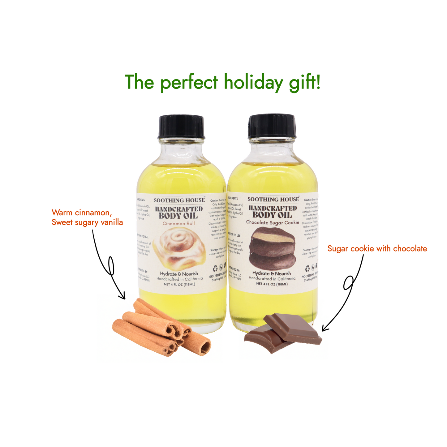 Dessert Body Oil Bundle - Chocolate Sugar Cookie & Cinnamon Roll with Dropper Included.