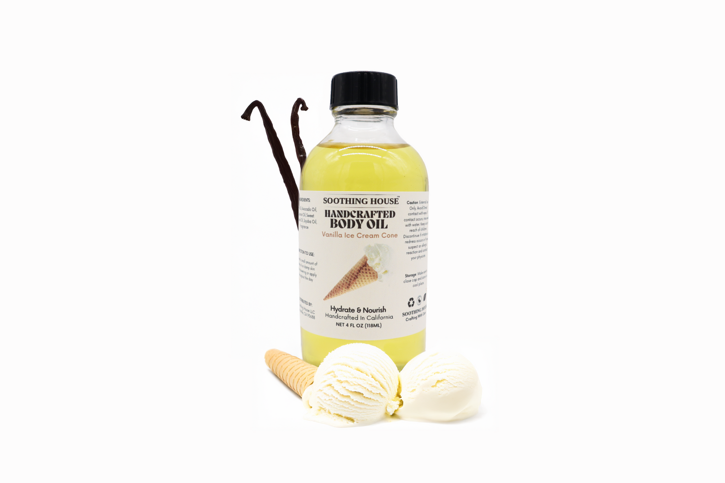 Handcrafted Vanilla Ice Cream Body Oil - Dropper Included- 4 oz