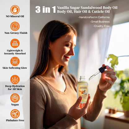 Handcrafted Vanilla Sugar Sandalwood Body Oil(4 Fl Oz)