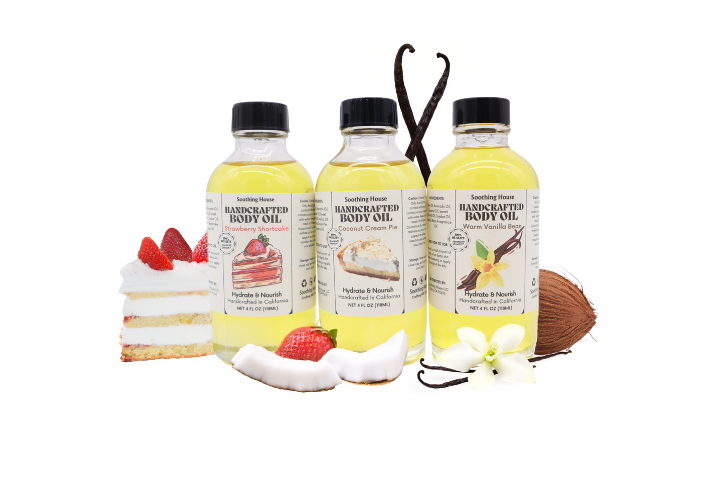 Best Selling Trio Bundle: Coconut Cream Body Oil, Vanilla Bean Body Oil & Strawberry Shortcake Body Oil